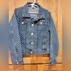 Lands End Kids Blue Polka Dot Denim Jacket Size Small 7/8